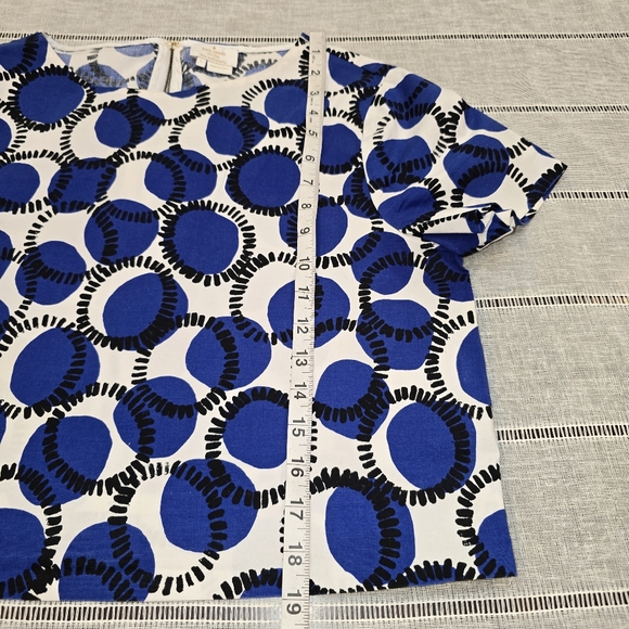 Kate Spade Blue Print Top White Cotton Mod Crop Blouse Short Sleeve Bold size Lg - Picture 8 of 10